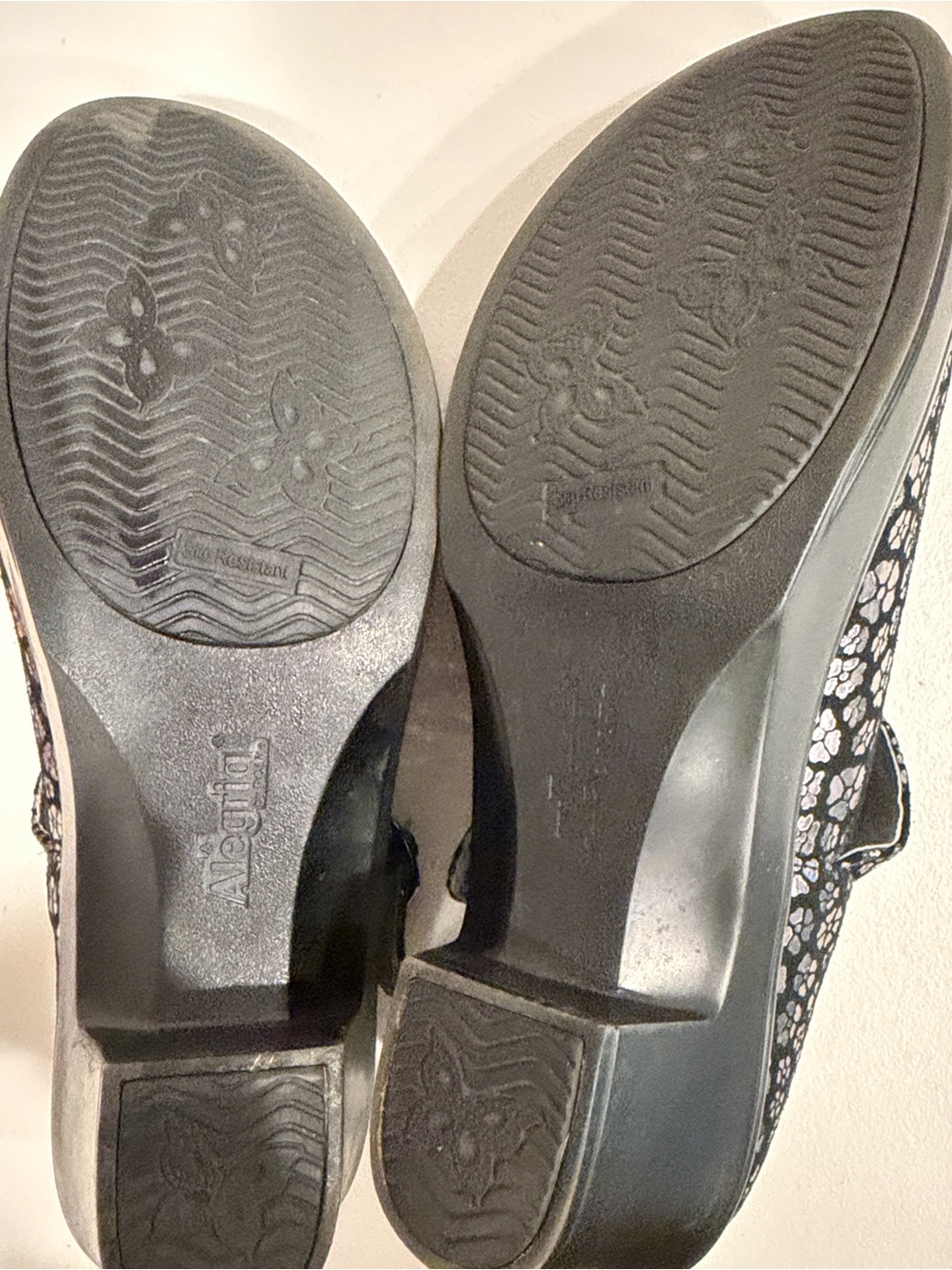 Alegria Harper Mary Jane Shoes EU 40 Black Silver Floral Leather Comfort Heel - Picture 7 of 11